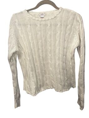 ALPS classic white cotton cable knit crew neck Perfect Summer sweater L